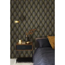 Kép 3/3 - Casadeco Elegáns Art deco barna vlies tapéta Folies St James Tabac 53 cm X 10 m