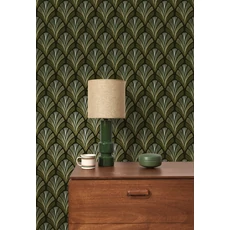 Kép 2/3 - Casadeco Elegáns Art deco oliva színű vlies tapéta Folies St James Vert Olive 53 cm X 10 m