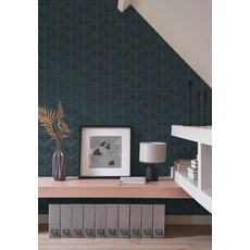 Kép 3/3 - Casadeco Elegáns kék vlies tapéta metál fénnyel Mistinguett Bleu Petrole 53 cm X 10 m