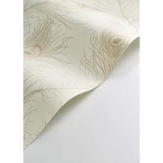 Kép 2/3 - Casadeco Pávatoll mintás bézs vlies tapéta Revue Beige Lin 53 cm X 10 m