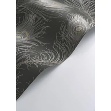 Kép 2/3 - Casadeco Pávatoll mintás sötétbarna vlies tapéta Revue Noir Fusain 53 cm X 10 m