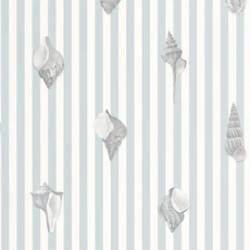 Kép 1/3 - Casadeco Kagyló mintás csíkos kék vinyl tapéta Noirmoutier Bleu Horizon 53 cm X 10 m