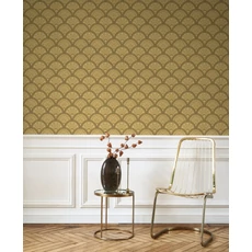 Kép 3/3 - Casadeco legyező mintás mustársárga vlies tapéta Wallace Moutarde 53 cm X 10 m