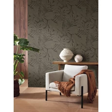 Kép 3/3 - Casadeco Pálmalevél mintás sötétbarna vinyl tapéta Granada Noir Fusain 53 cm X 10 m