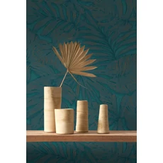 Kép 3/3 - Casadeco Pálmalevél mintás kék vinyl tapéta Granada Bleu Canard 53 cm X 10 m