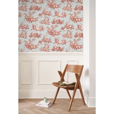 Kép 3/3 - Casadeco kék vlies tapéta romantikus bordó mintával Scene D'été Rouge Grenat 53 cm X 10 m