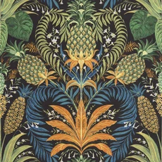 Kép 1/3 - Casadeco egzotikus ananászos fekete vlies tapéta Samba Noir Fusain 53 cm X 10 m