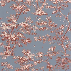 Kép 1/3 - Casadeco piros fa mintás kék vlies tapéta Arbre Bleu Orage 53 cm X 10 m