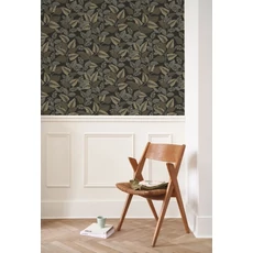 Kép 2/3 - Casadeco fekete-arany levélmintás vlies tapéta Paraty Taupe 53 cm X 10 m