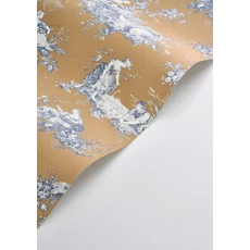 Kép 2/3 - Casadeco barna vlies tapéta kék romantikus mintával Scene D'été Ocre 53 cm X 10 m