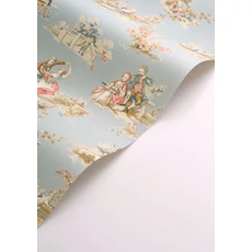 Kép 2/3 - Casadeco kék romantikus vlies tapéta színes mintával Gavotte Bleu Doux 53 cm X 10 m