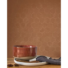 Kép 3/3 - Casadeco hexagon mintás terrakotta vinyl tapéta finom metál fénnyel Meli Terracotta 53 cm X 10 m