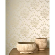 Kép 3/3 - Casadeco Retro mintás bézs vlies tapéta szatén fénnyel Panache Champagne 53 cm X 10 m