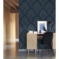 Kép 3/3 - Casadeco Klasszikus damaszt mintás kék vlies tapéta Quintessence Bleu 53 cm X 10 m