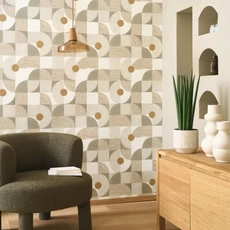 Kép 3/3 - Casadeco Geometriai mintás raffia hatású zöld-bézs vinyl tapéta Element Vert Sauge 53 cm X 10 m