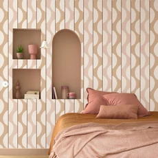 Kép 3/3 - Casadeco Csíkos rózsaszín-bézs vinyl tapéta hullámokkal Neora Rose Nude 53 cm X 10 m