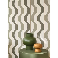 Kép 3/3 - Casadeco Csíkos zöld-bézs vinyl tapéta hullámokkal Neora Vert Sauge 53 cm X 10 m