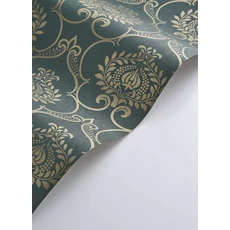 Kép 2/3 - Casadeco Retro mintás zöld vlies tapéta szatén fénnyel Panache Vert Empire 53 cm X 10 m