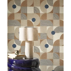 Kép 3/3 - Casadeco Geometriai mintás raffia hatású kék-bézs vinyl tapéta Element Bleu Outremer 53 cm X 10 m