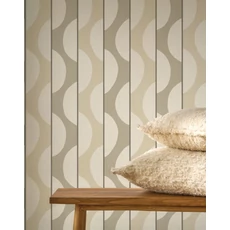 Kép 3/3 - Casadeco Csíkos bézs vinyl tapéta hullámokkal Neora Beige Sable 53 cm X 10 m