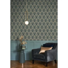 Kép 3/3 - Casadeco Barokk damaszt mintás kék-bézs vlies tapéta Hypnose Beu Paon 53 cm X 10 m