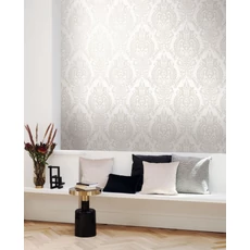 Kép 3/3 - Casadeco Klasszikus damaszt mintás fehér vlies tapéta finom arany fénnyel Quintessence White 53 cm X 10 m