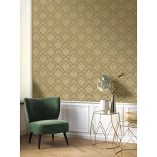 Kép 3/3 - Casadeco Retro mintás sárga vlies tapéta szatén fénnyel Panache Mordore 53 cm X 10 m