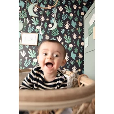 Kép 2/3 - Caselio Madár mintás vidám zöld-fekete vlies tapéta Liberte Vert Emeraude Dore Noir 53 cm X 10 m