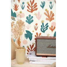 Kép 2/3 - Caselio Madár mintás vidám zöld-rózsaszín vlies tapéta Liberte Terracotta Rose Dore 53 cm X 10 m