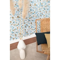 Kép 2/2 - Caselio Vidám virág mintás kék vlies tapéta Naivete Bleu Beige Dore 53 cm X 10 m