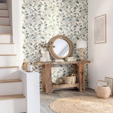 Kép 3/3 - Caselio Romantikus botanikai mintás kék-arany-fehér vlies tapéta Lovely Field Teal Blue Dore Blanc 53 cm X 10 m