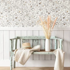 Kép 3/3 - Caselio Romantikus vadvirágos fekete-fehér vinyl tapéta Jardin De Giverny Blanc Noir 53 cm X 10 m