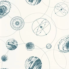 Kép 1/3 - Caselio Bolygós kék-fehér vinyl tapéta Just Fly Bleu Canard 53 cm X 10 m