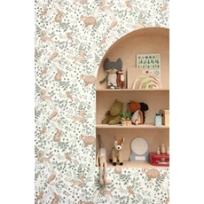 Kép 3/3 - Caselio Erdei állatos fehér-zöld vllies tapéta Se Faufiler Vert De Gris 53 cm X 10 m