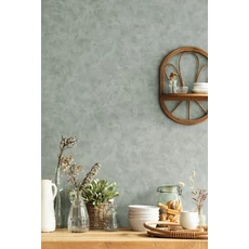 Kép 3/3 - Caselio Elegáns texturált zöld vinyl tapéta Patine Uni Vert Amande Fonce 53 cm X 10 m