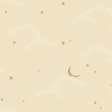 Kép 1/3 - Caselio Felhő mintás bézs vlies tapéta csillagokkal S'Evader Beige Camel 53 cm X 10 m