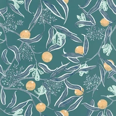 Kép 1/3 - Caselio Gyümölcs mintás kék vinyl tapéta konyhába Eurydice Bleu Egee 53 cm X 10 m