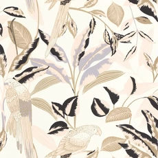 Kép 1/3 - Caselio Egzotikus papagáj mintás fekete-arany vinyl tapéta Gary Noir Or 53 cm X 10 m