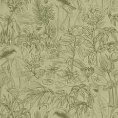 Kép 1/3 - Caselio Flamingó mintás elegáns keki zöld vinyl tapéta Le Cap Vert Kaki 53 cm X 10 m