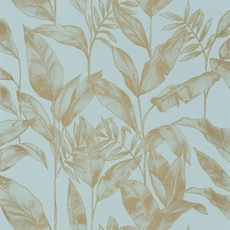 Kép 1/3 - Caselio Elegáns levél mintás kék-arany vlies tapéta Delicate Smoke Blue Dore 53 cm X 10 m