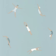 Kép 1/3 - Caselio Modern kék vinyl tapéta úszókkal Funny Swim Smoke Blue 53 cm X 10 m