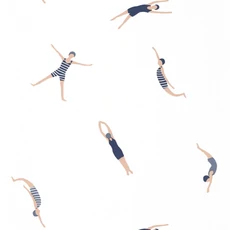 Kép 1/2 - Caselio Modern fehér-kék vinyl tapéta úszókkal Funny Swim Midnight Blue 53 cm X 10 m