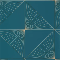 Kép 1/3 - Caselio Geometriai mintás modern kék-arany vinyl tapéta Moonlight Sunset Teal Blue Dore 53 cm X 10 m