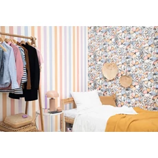 Kép 3/3 - Caselio Csíkos rózsaszín vinyl tapéta Stay Positive Rose Jaune 53 cm X 10 m