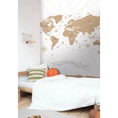 Kép 2/2 - Caselio Térképes fehér vlies poszter tapéta Travel is my therapy Blanc 250 cm X 2,8 m