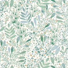 Kép 1/3 - Caselio Modern levél mintás zöld-szürke vinyl tapéta Green Life Joy Vert Bleu Grise Or53 cm X 10 m