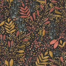 Kép 1/3 - Caselio Modern levél mintás rózsaszín-fekete vinyl tapéta Green Life Joy Rose Ocre Or Fond Noir 53 cm X 10 m