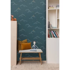 Kép 3/3 - Caselio Felhő mintás sötétkék vlies tapéta csillagokkal S'Evader Bleu Nuit 53 cm X 10 m