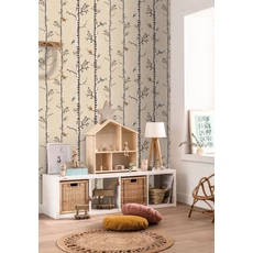 Kép 3/3 - Caselio Erdő mintás bézs vlies taptéa madarakkal Escalader Beige 53 cm X 10 m