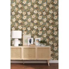 Kép 3/3 - Caselio Virág mintás zöld-sárga vinyl tapéta Gaia Vert Opaline Curry 53 cm X 10 m